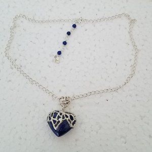 Necklaces silver 925 Lapis Lazulis heart stone One of Kind